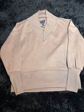 Scoop XS 0-2 Mushroom Taupe Scuba Knit Oversized V-Neck Sweatshirt